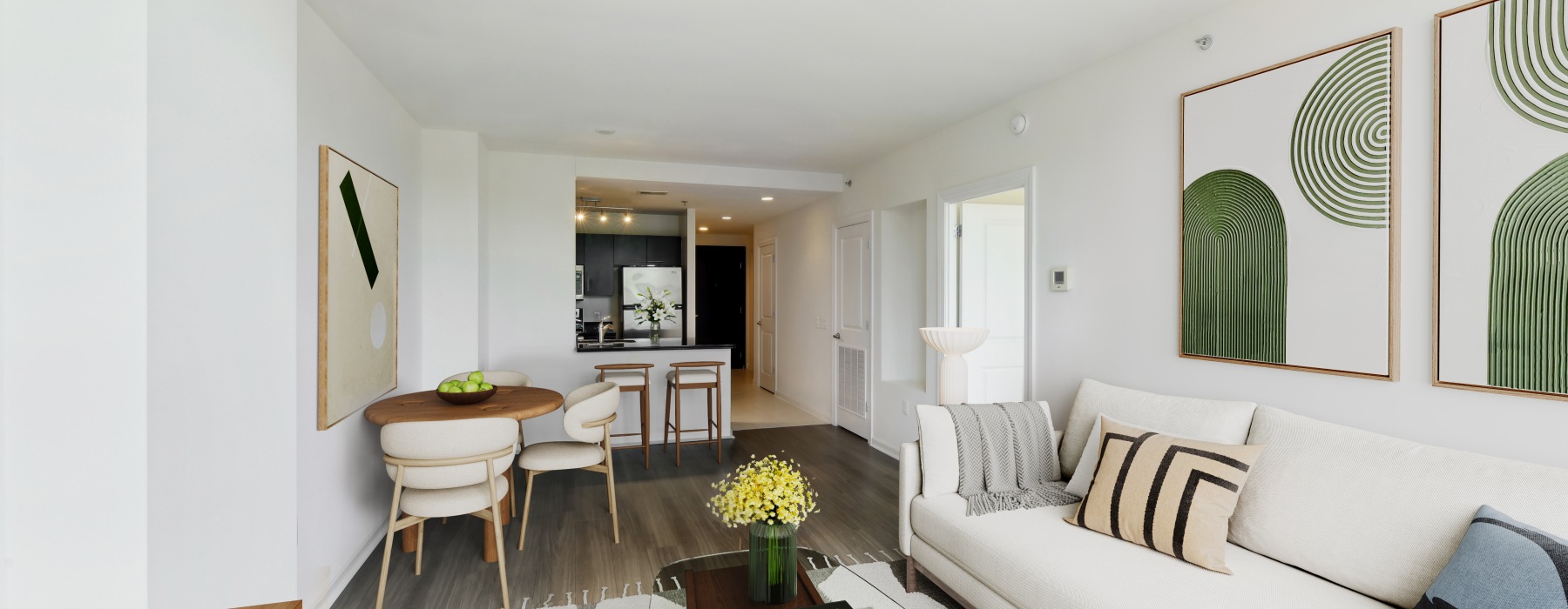 a living room with a couch and a coffee table